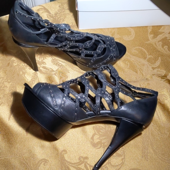 BCBG Giada cage sandal black leather platform - Picture 3 of 11